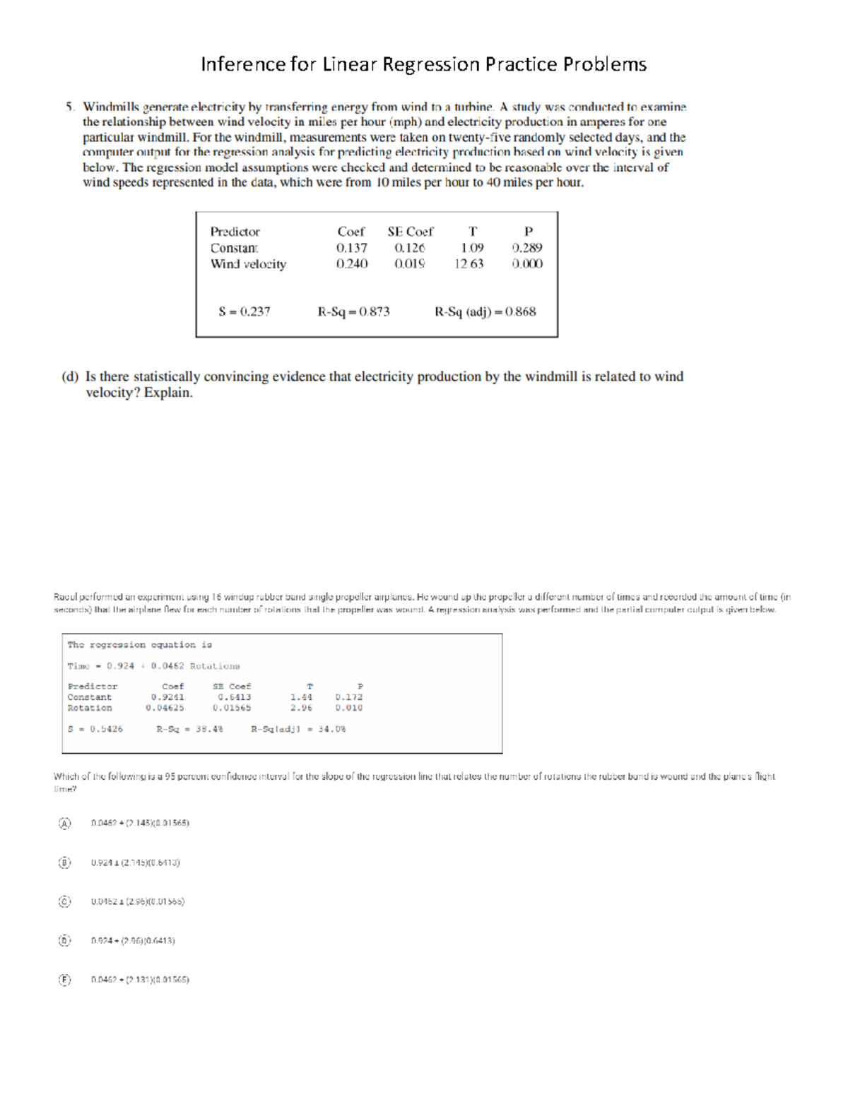 Inference for Linear Regression Practice Problems - BPA 111 - Studocu