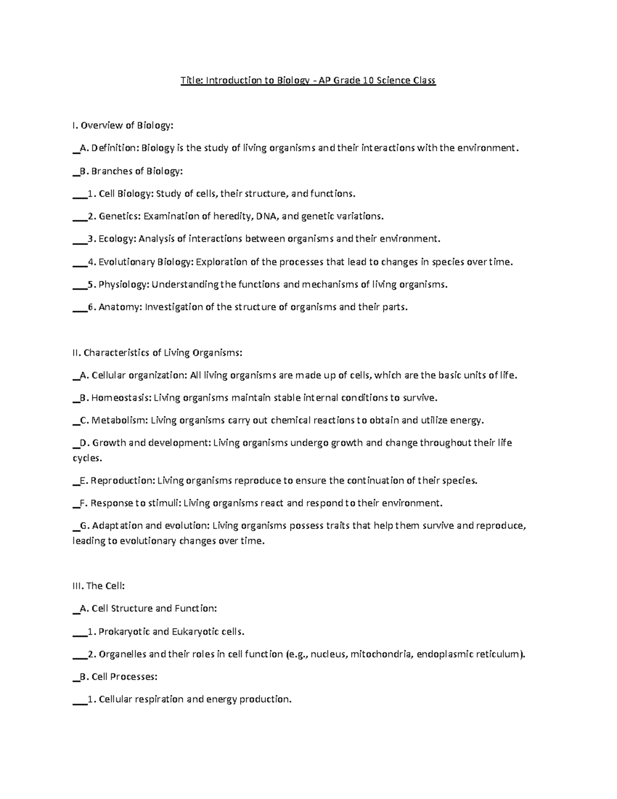 Biology Class Notes - Studocu