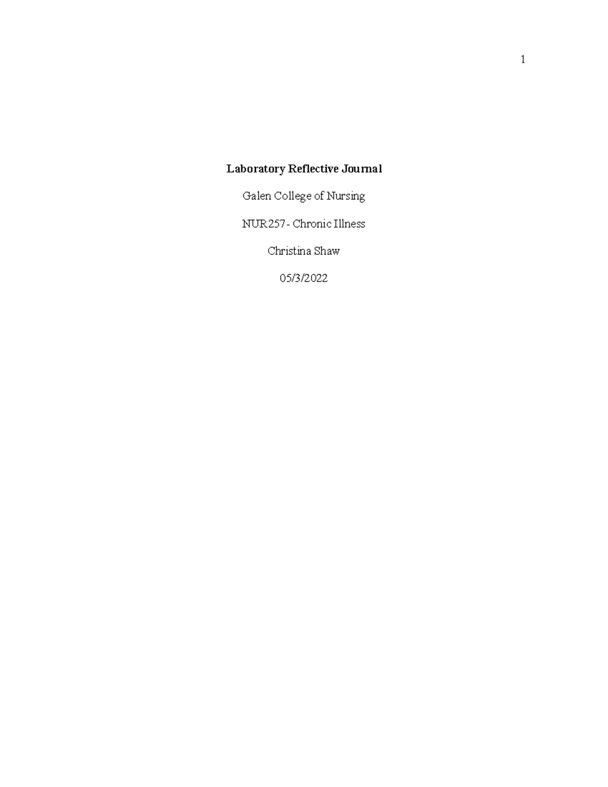 Laboratory Reflective Journal Christina Shaw - Laboratory Reflective ...