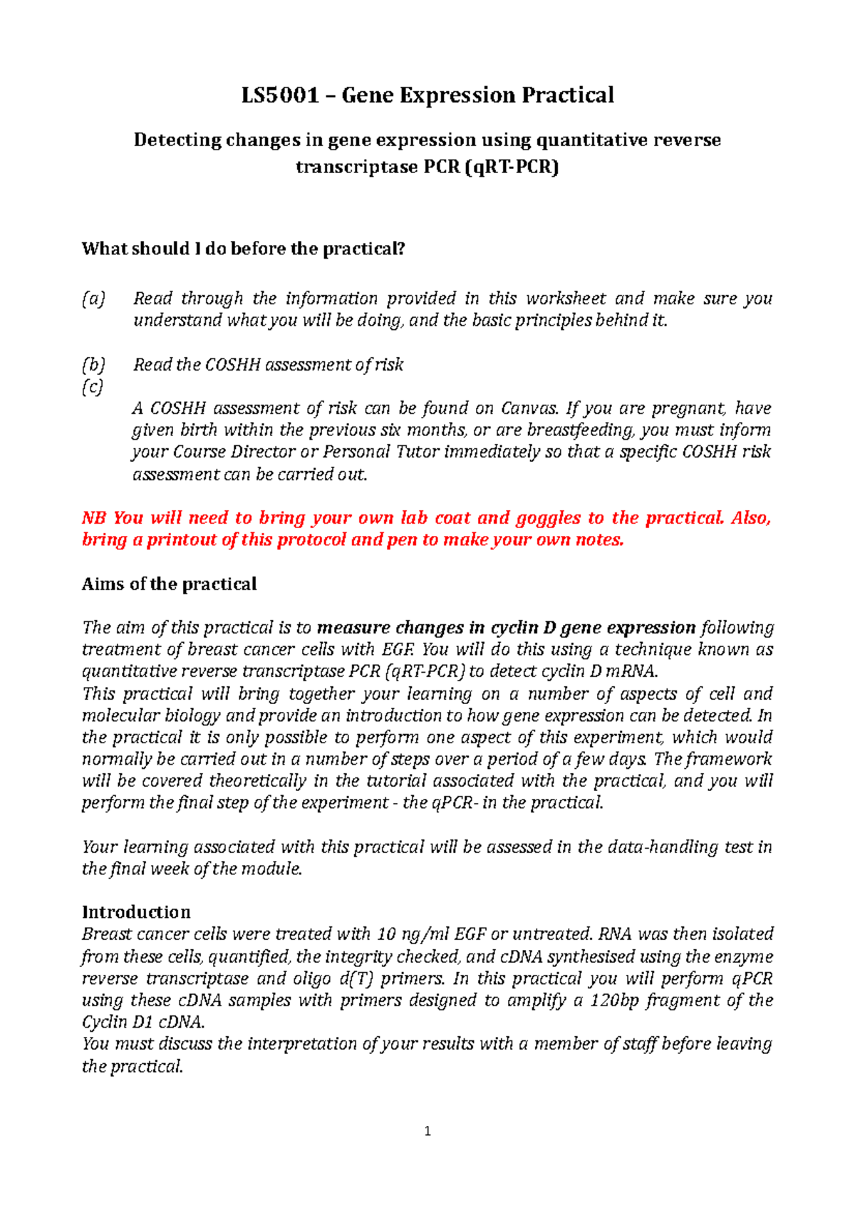 LS5001+gene+expression+practical+2023 - LS5001 – Gene Expression ...