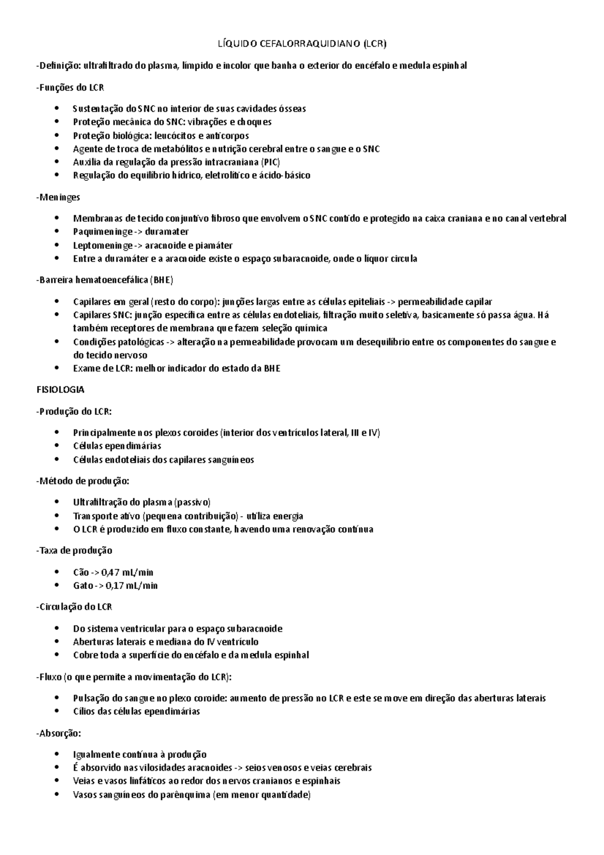 Aula 6 - Líquido Cefalorraquidiano LCR - CEFALORRAQUIDIANO (LCR ...