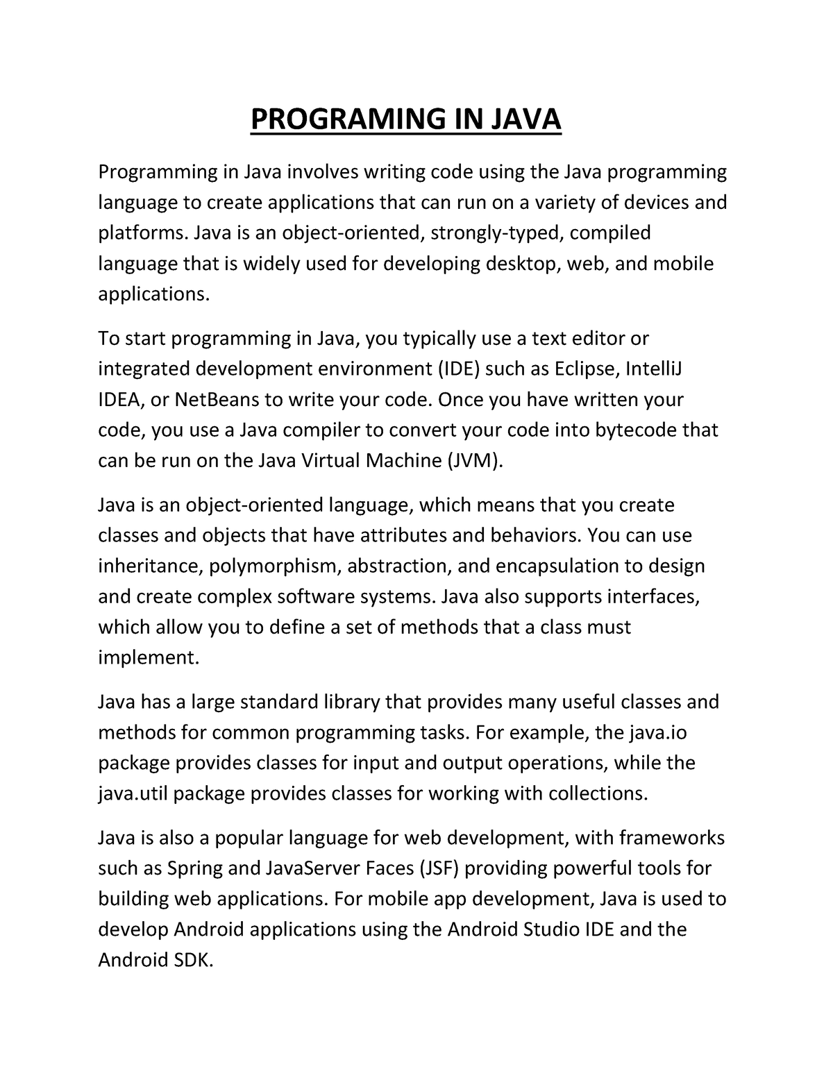 essay on java programming language