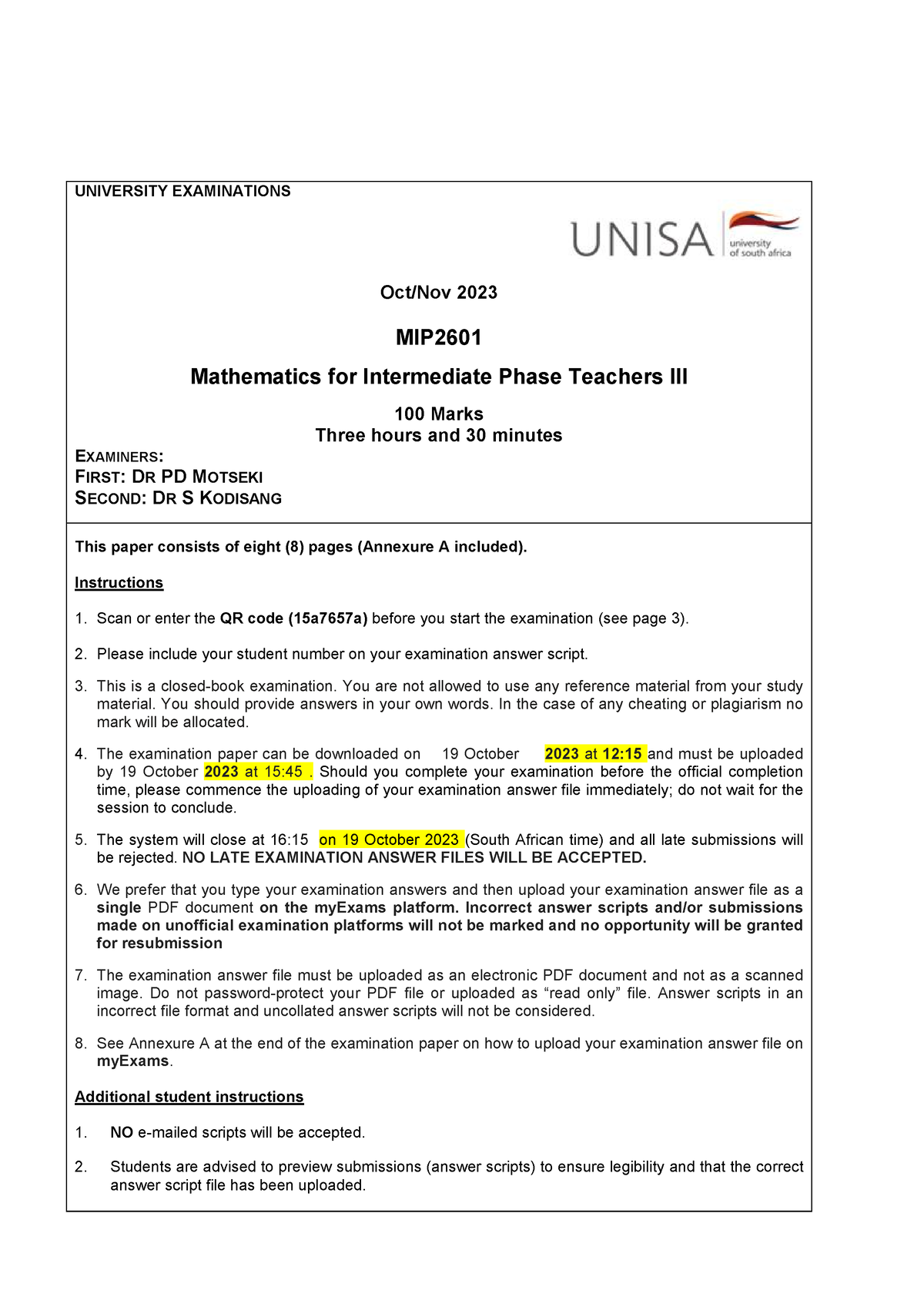 MIP2601 Exam Oct Nov 2023 Paper 2 - UNIVERSITY EXAMINATIONS Oct/Nov ...