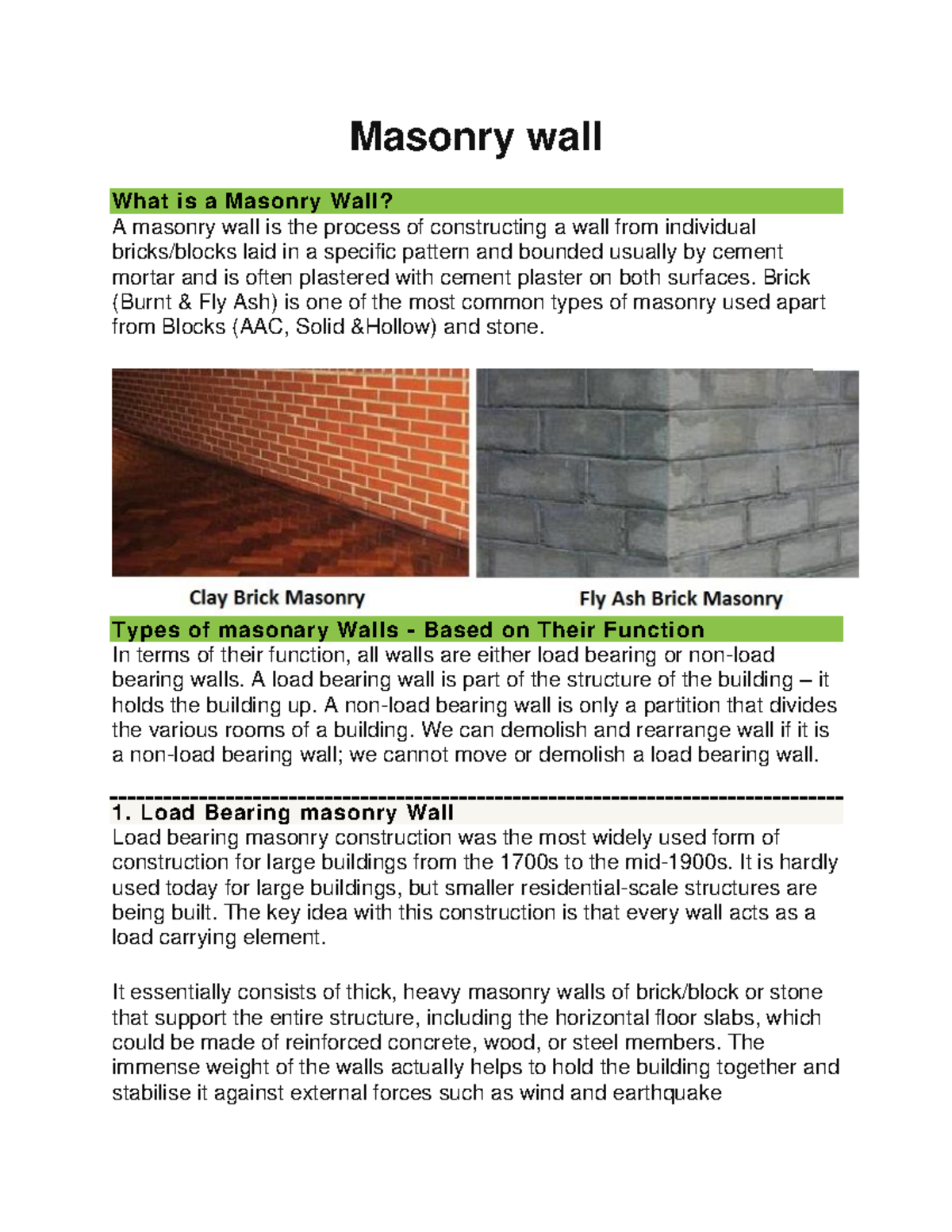 Lab report doc - Summary English - Masonry wall What is a Masonry Wall ...