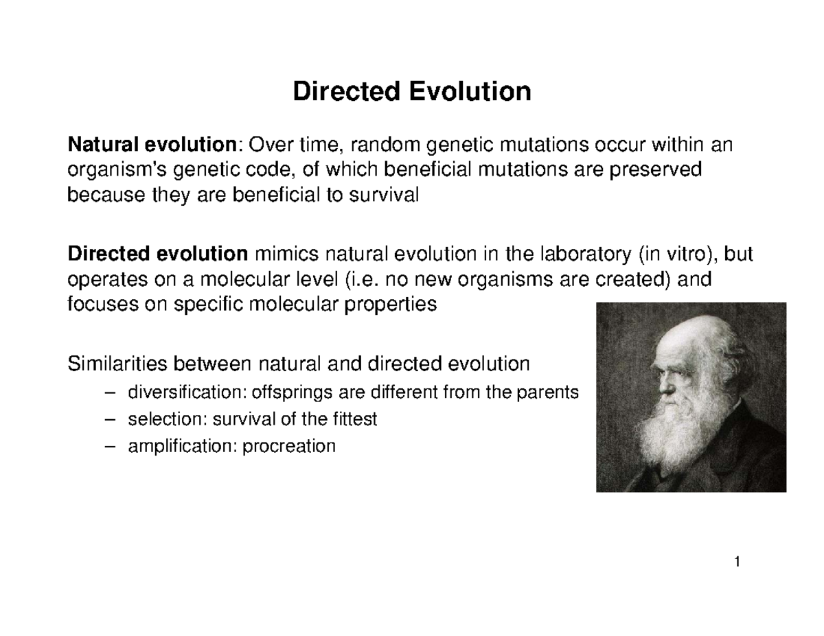 Directed Evolution - Directed Evolution Natural evolution : Over time, random genetic mutations ...