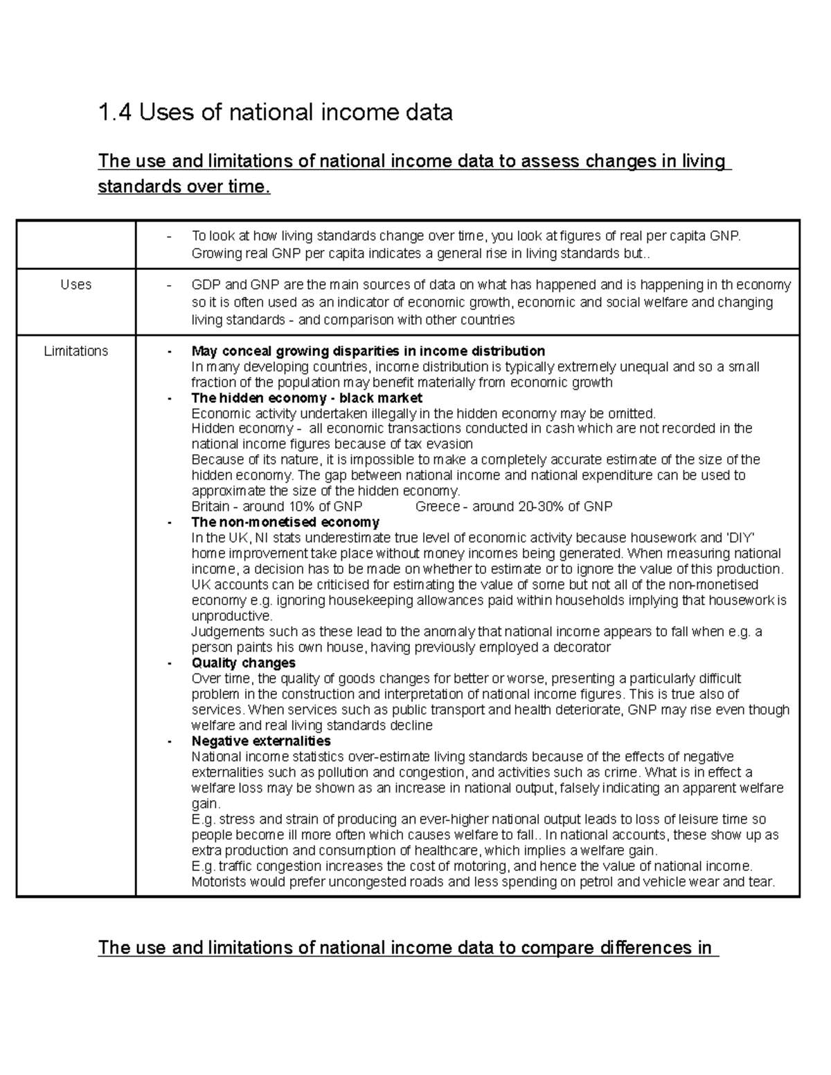 1.4 Uses of national income data - 1 Uses of national income data The ...