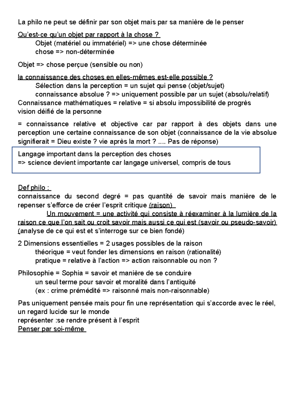 Def philo et raison La philo ne peut se définir par son objet mais par sa manière de le penser