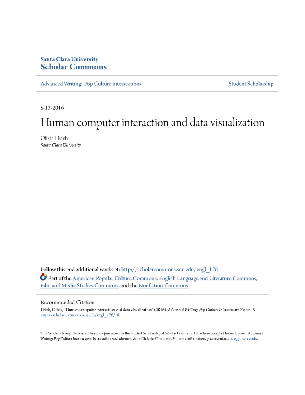Human computer interaction and data visualization - Santa Clara ...