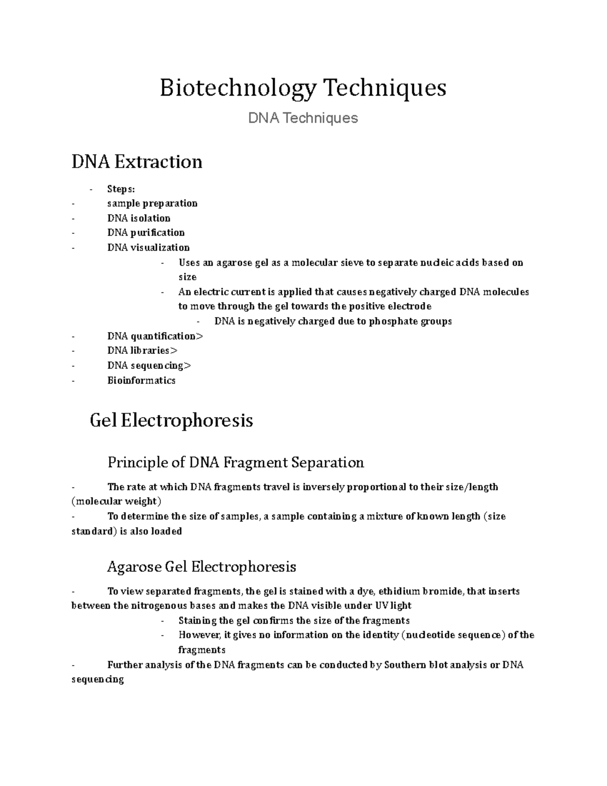 Biotechnology Week 3 - Biotechnology Techniques DNA Techniques DNA ...