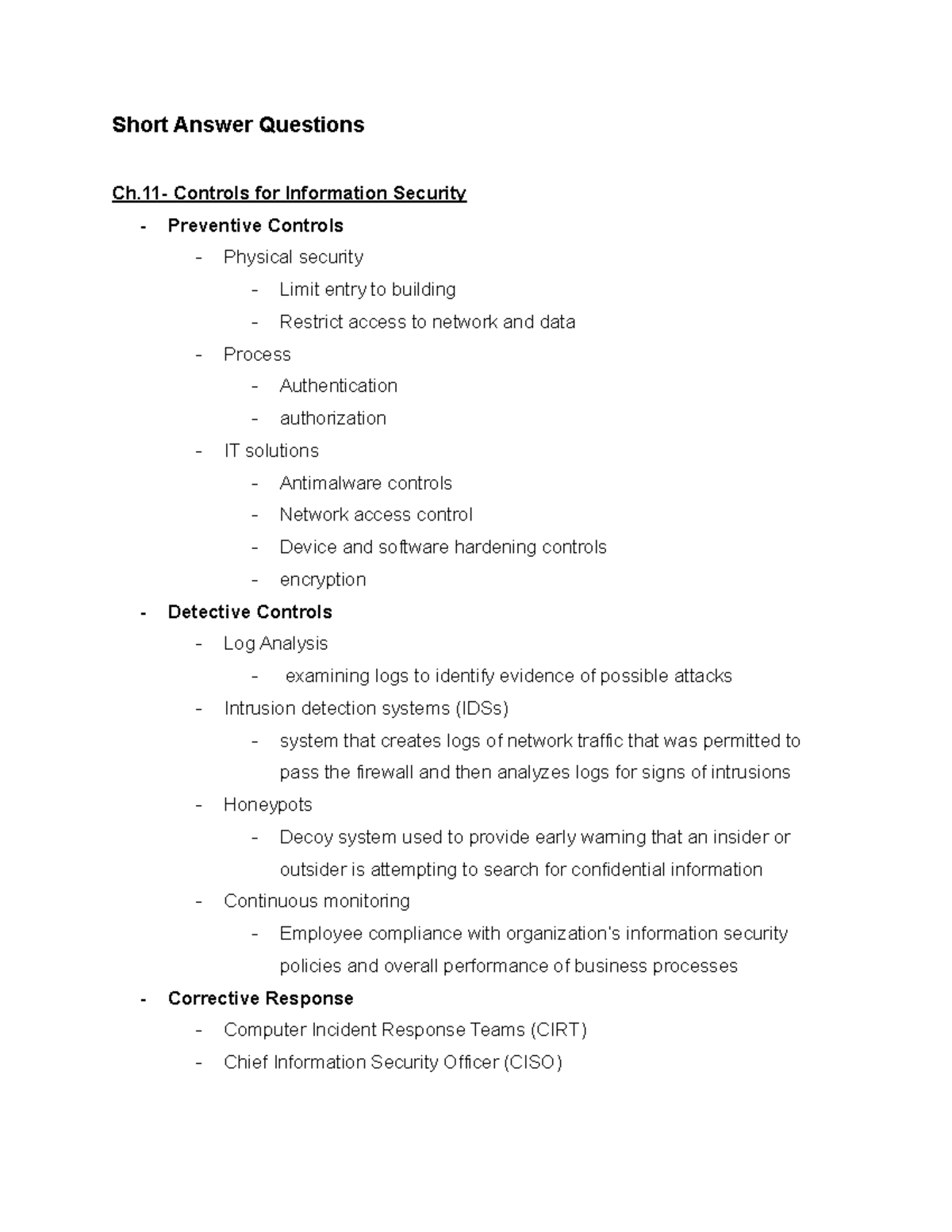 Bus166 final - Short Answer Questions Ch- Controls for Information ...