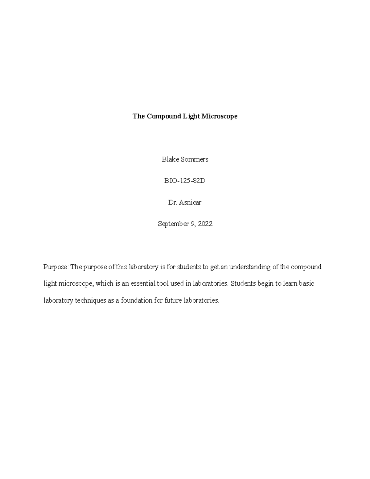 The Compound Light Microscope Lab Report The Compound Light
