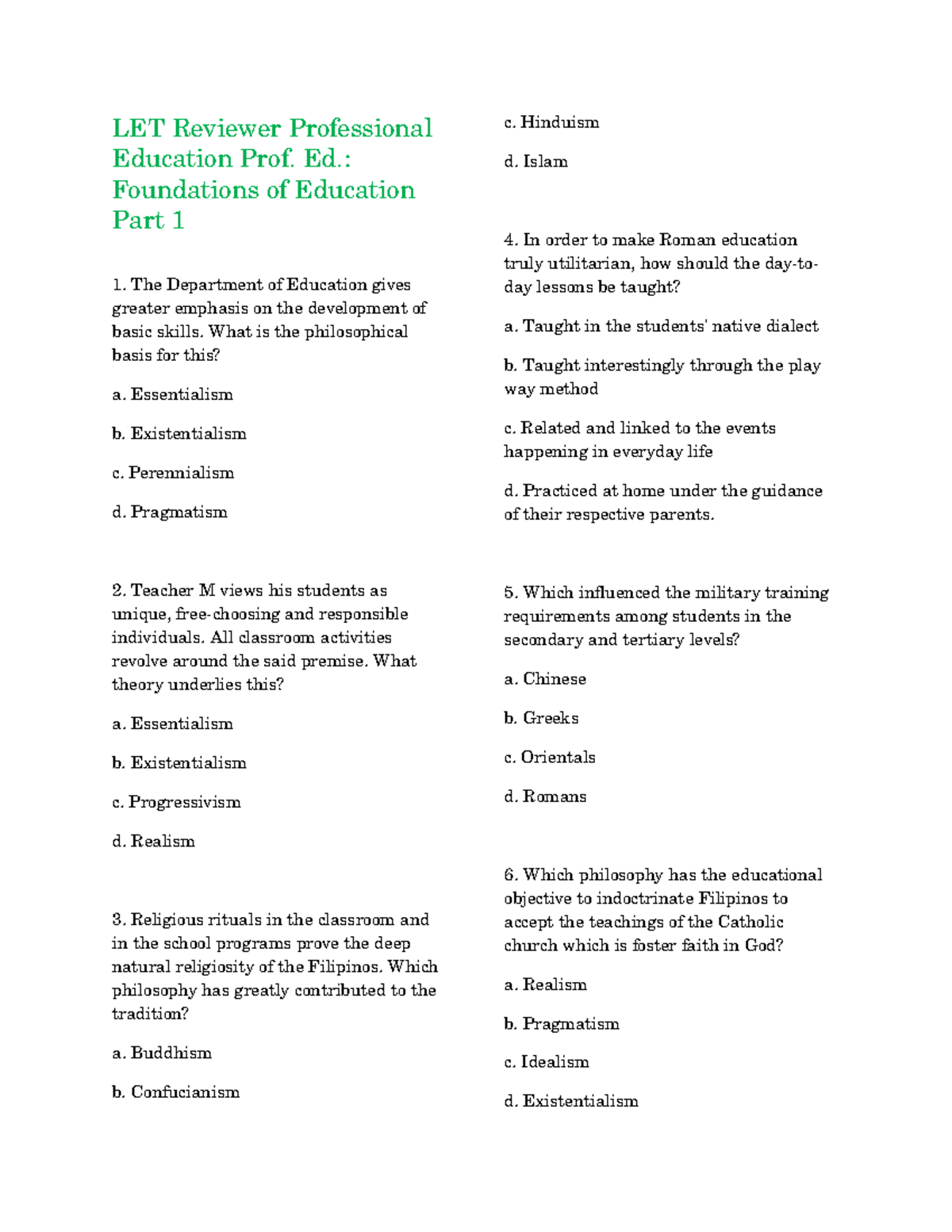 LET Reviewer Professional Education Prof - Ed.: Foundations Of ...