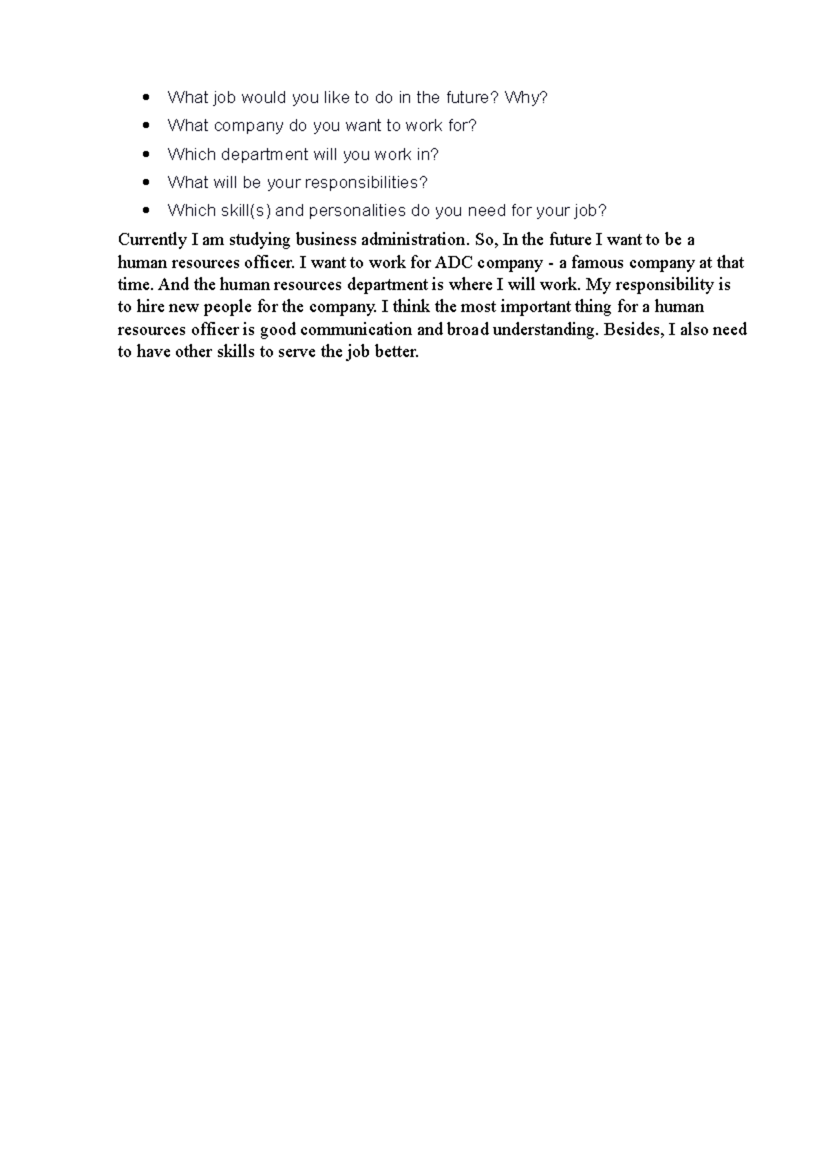 Unit 2 - ... - What job would you like to do in the future? Why? What ...