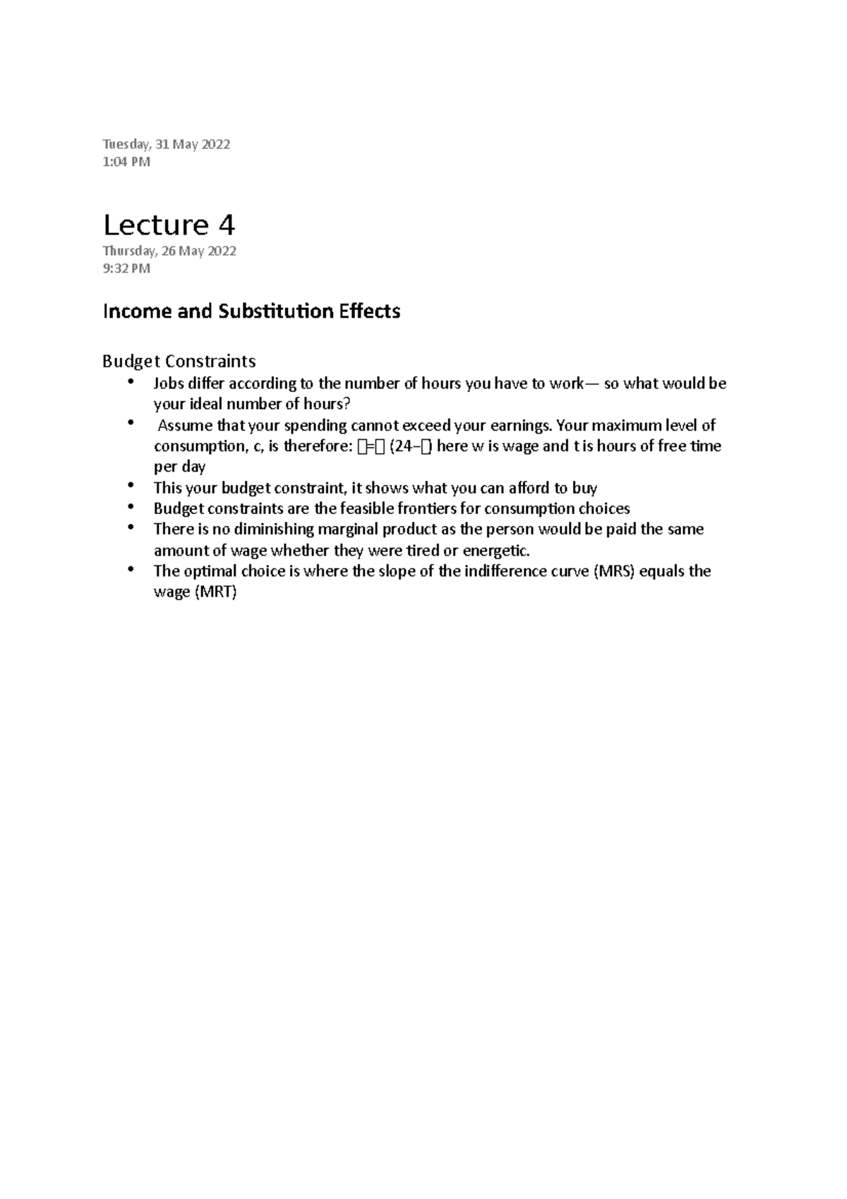 ECON 1020 Lecture 3 And 4 Notes - Tuesday, 31 May 2022 1:04 PM Lecture ...