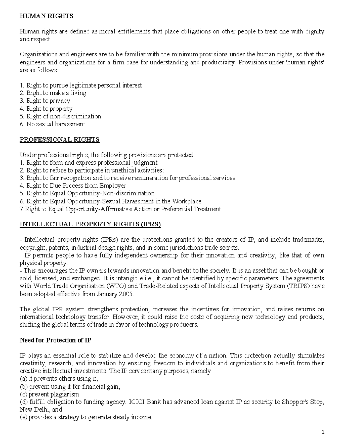 Human-Professional-IP Rights - 1 HUMAN RIGHTS Human rights are defined ...