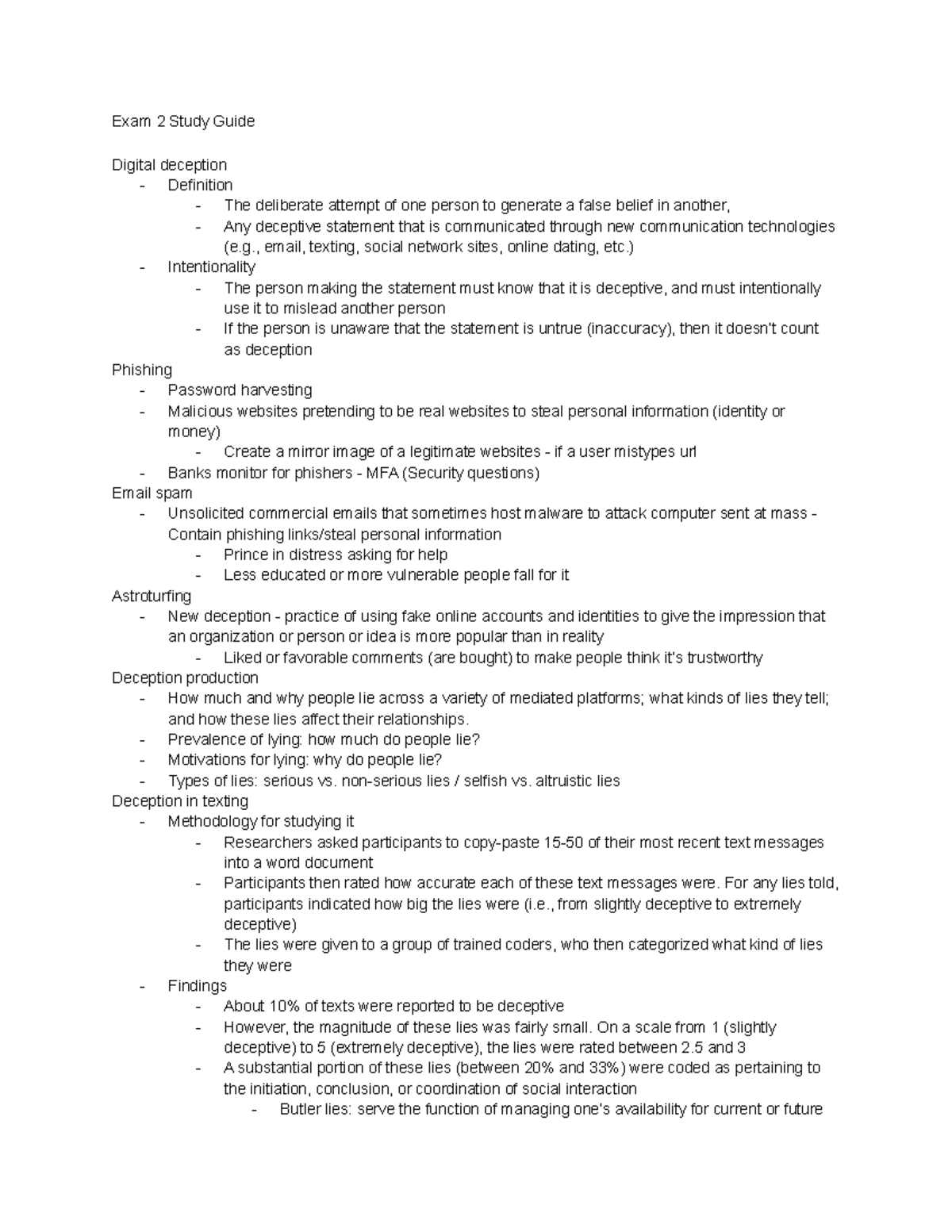 Exam 2 Study Guide - Exam 2 Study Guide Digital deception - Definition ...