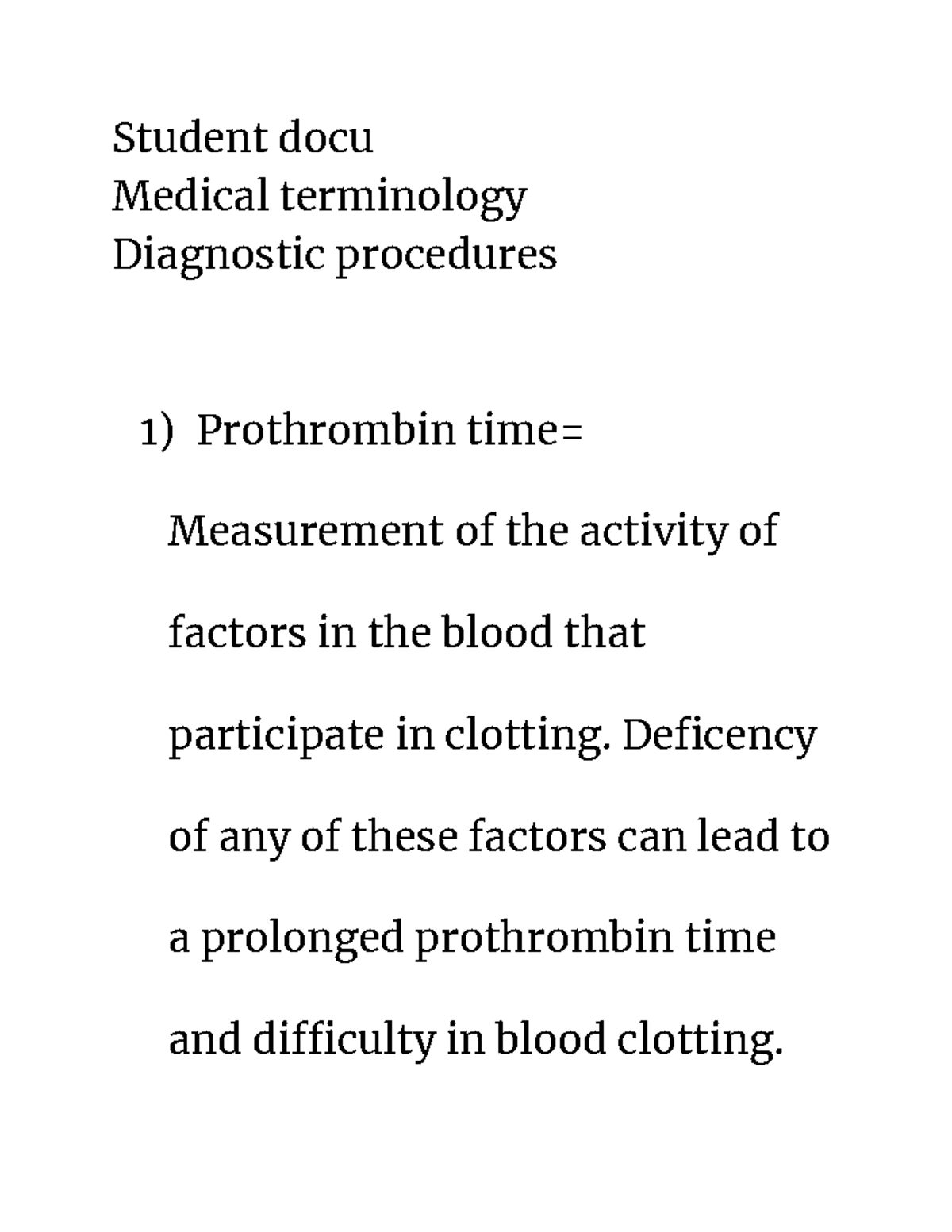 21 notes Student docu Medical terminology Diagnostic procedures
