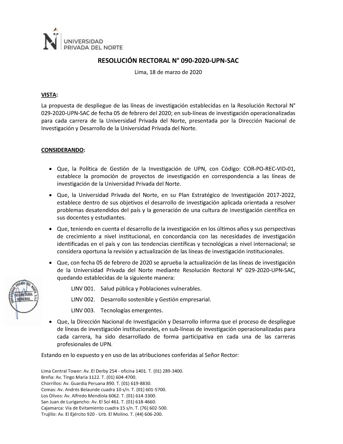 Anexo 3. Líneas Y Sublíneas De Investigación - Lima Central Tower: Av ...