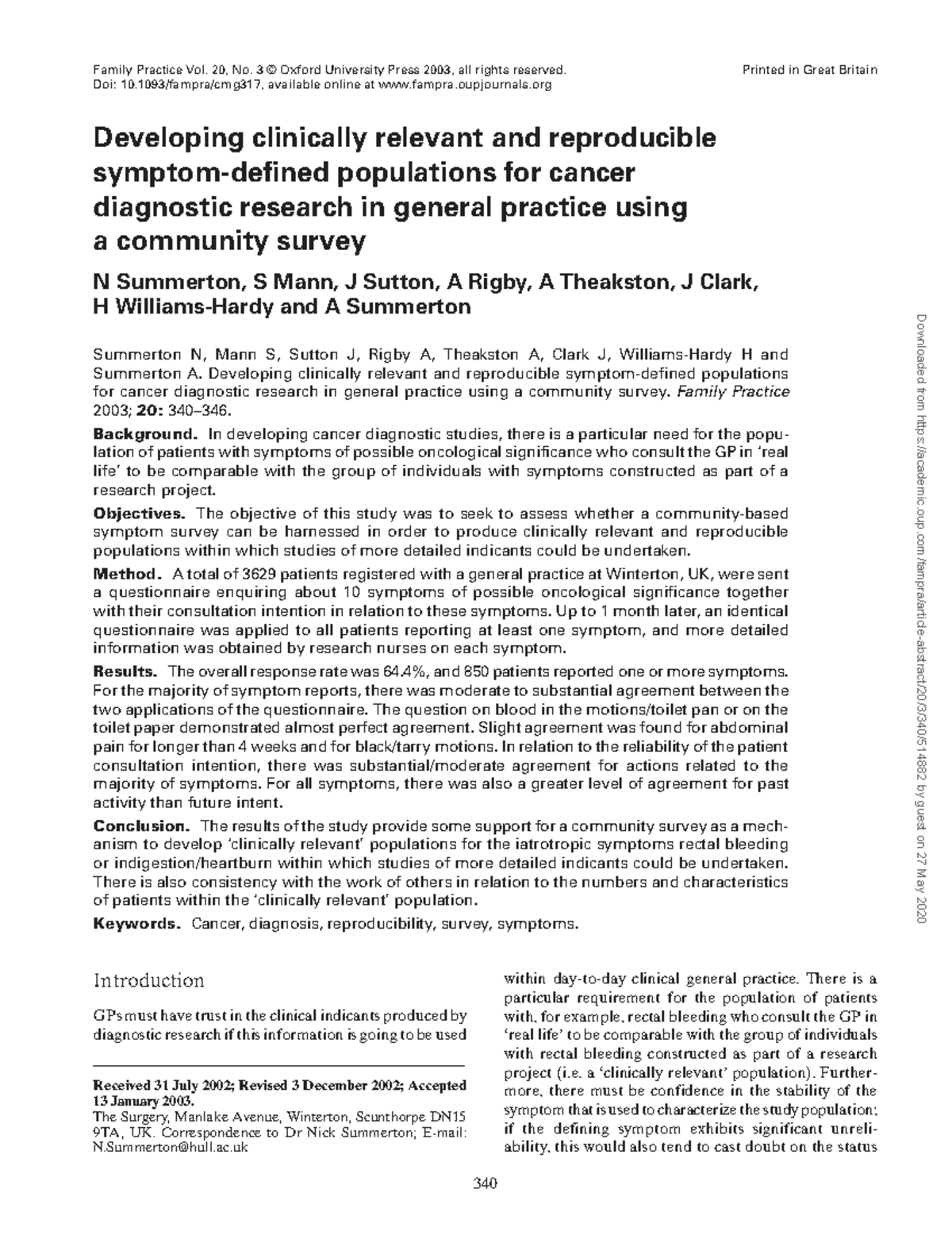 Developing clinically relevant and repro - 340 Family Practice Vol. 20 ...