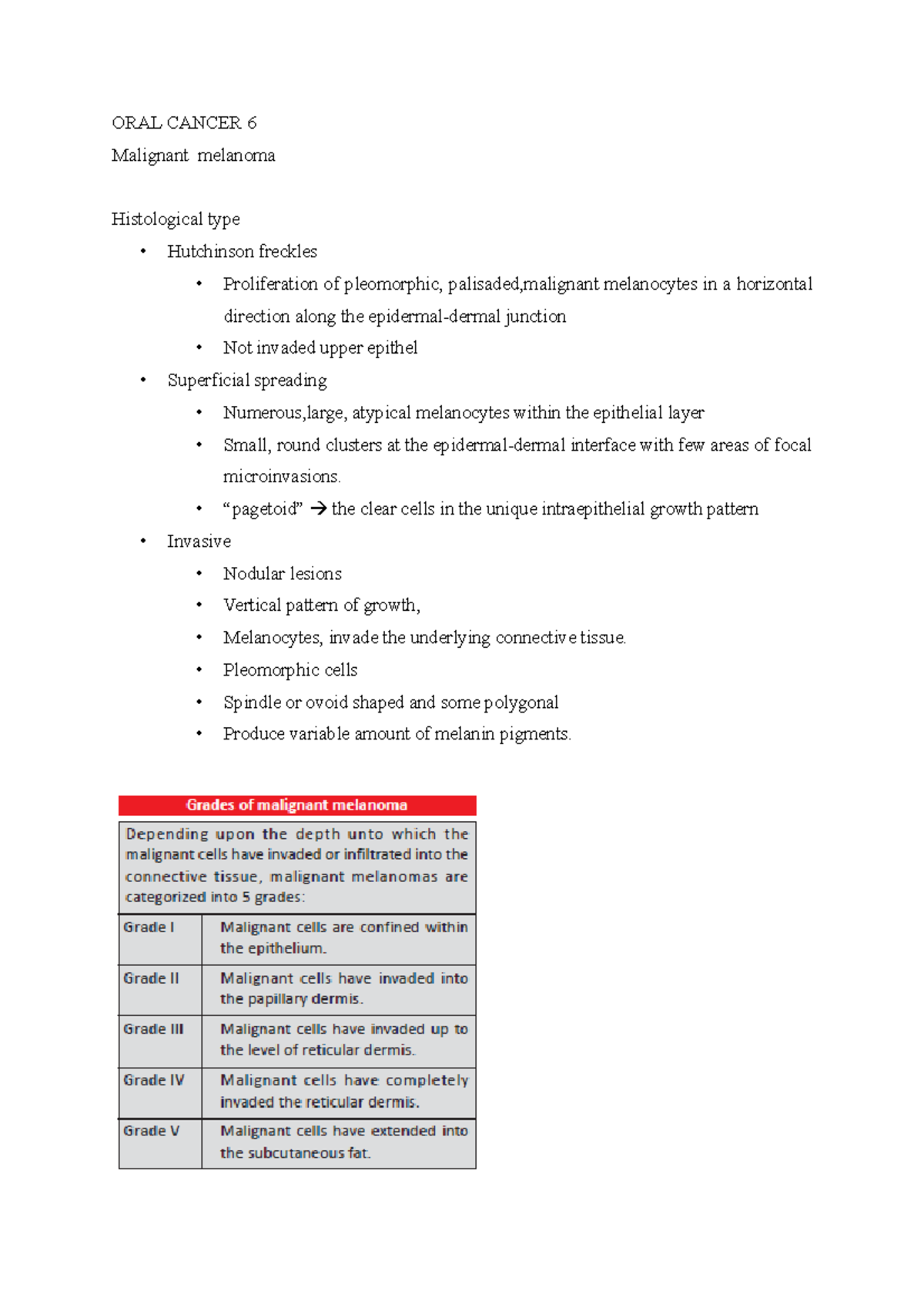 Oral Cancer 6 Note - ORAL CANCER 6 Malignant melanoma Histological type ...