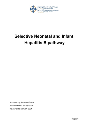Hepatitis B Pathway(1.4) Swansea Bay Maternity Guideline 2021