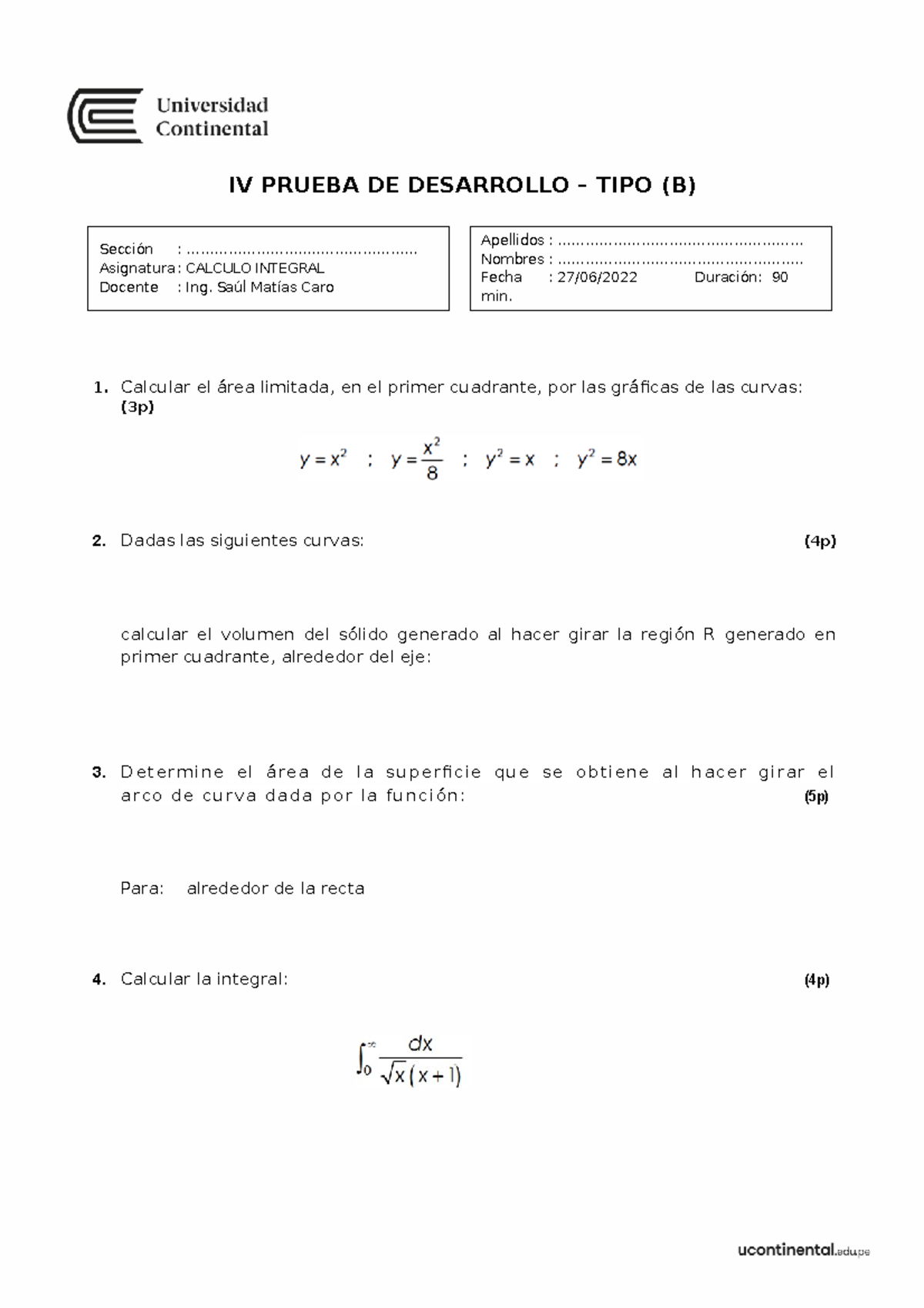 4 Prueba DE Desarrollo - Tipo B - IV PRUEBA DE DESARROLLO – TIPO (B) 1 ...