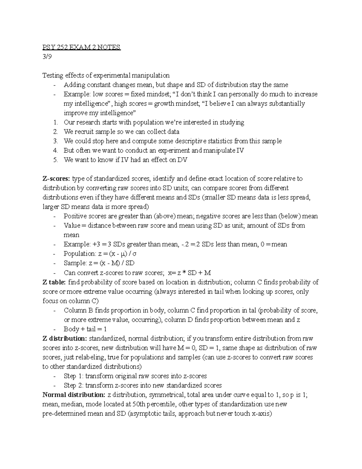 PSY 252 EXAM 2 Notes - PSY 252 EXAM 2 NOTES 3/ Testing effects of ...