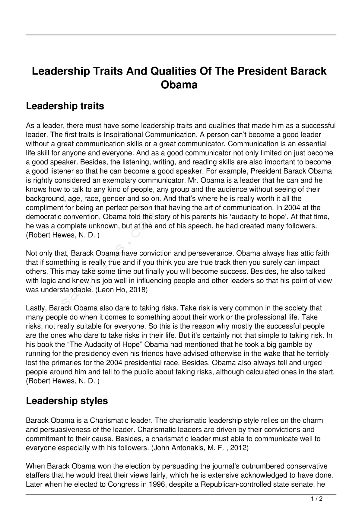 obama leadership style essay