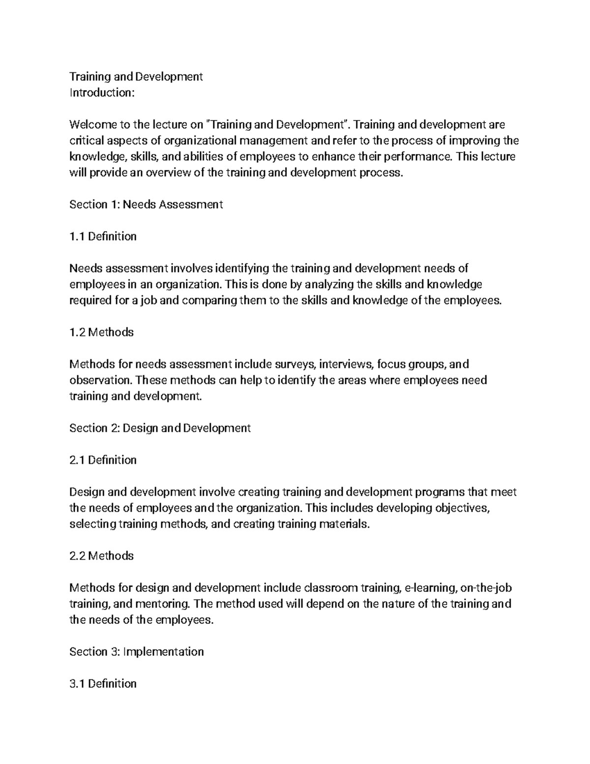 Organizational Management (BMT-1420) Lecture 11 - Training and ...