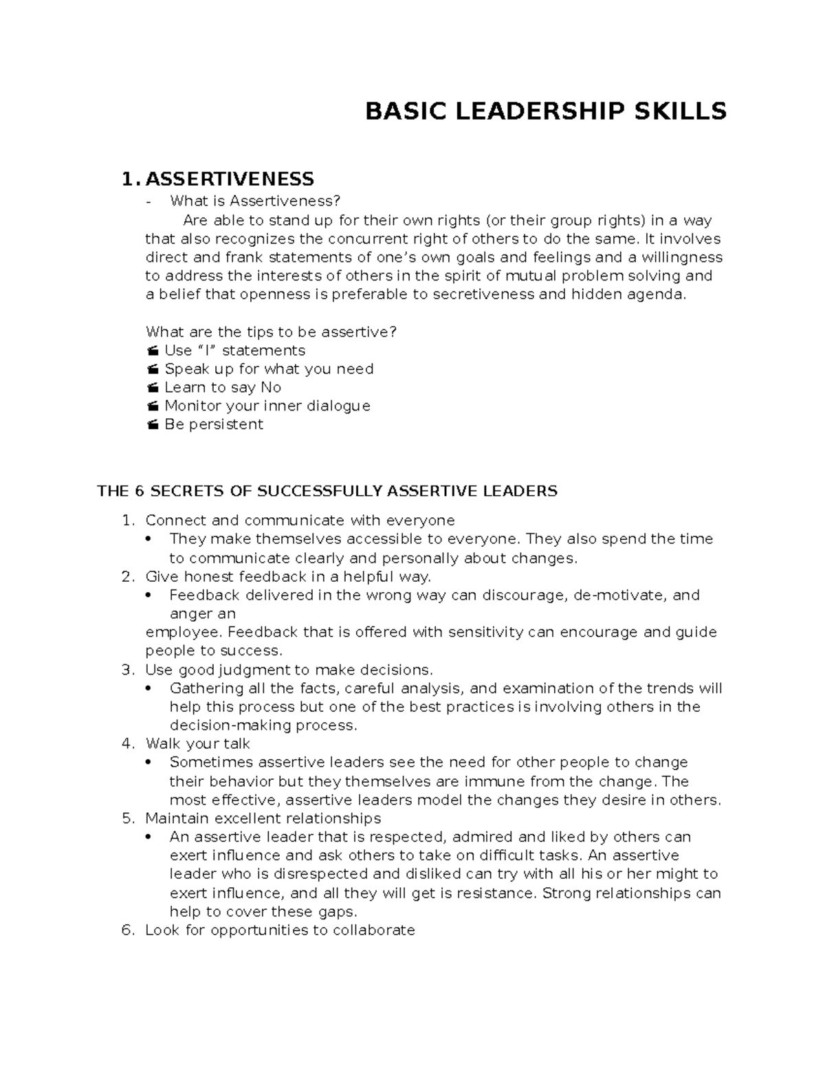 Applying Basic Leadership and Decision Making Skills - BASIC LEADERSHIP ...