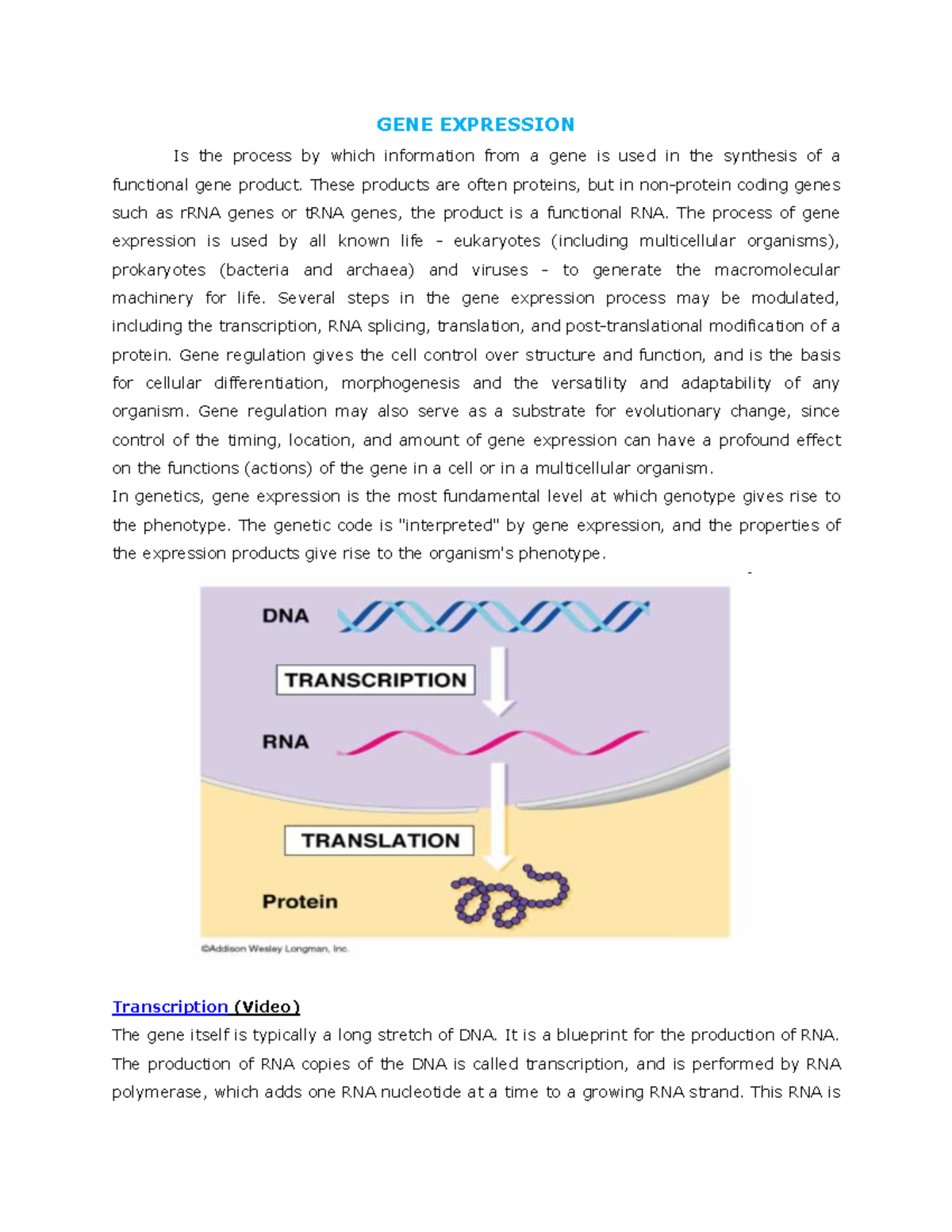 Microbiology notes 15 - GENE EXPRESSION Is the process by which ...