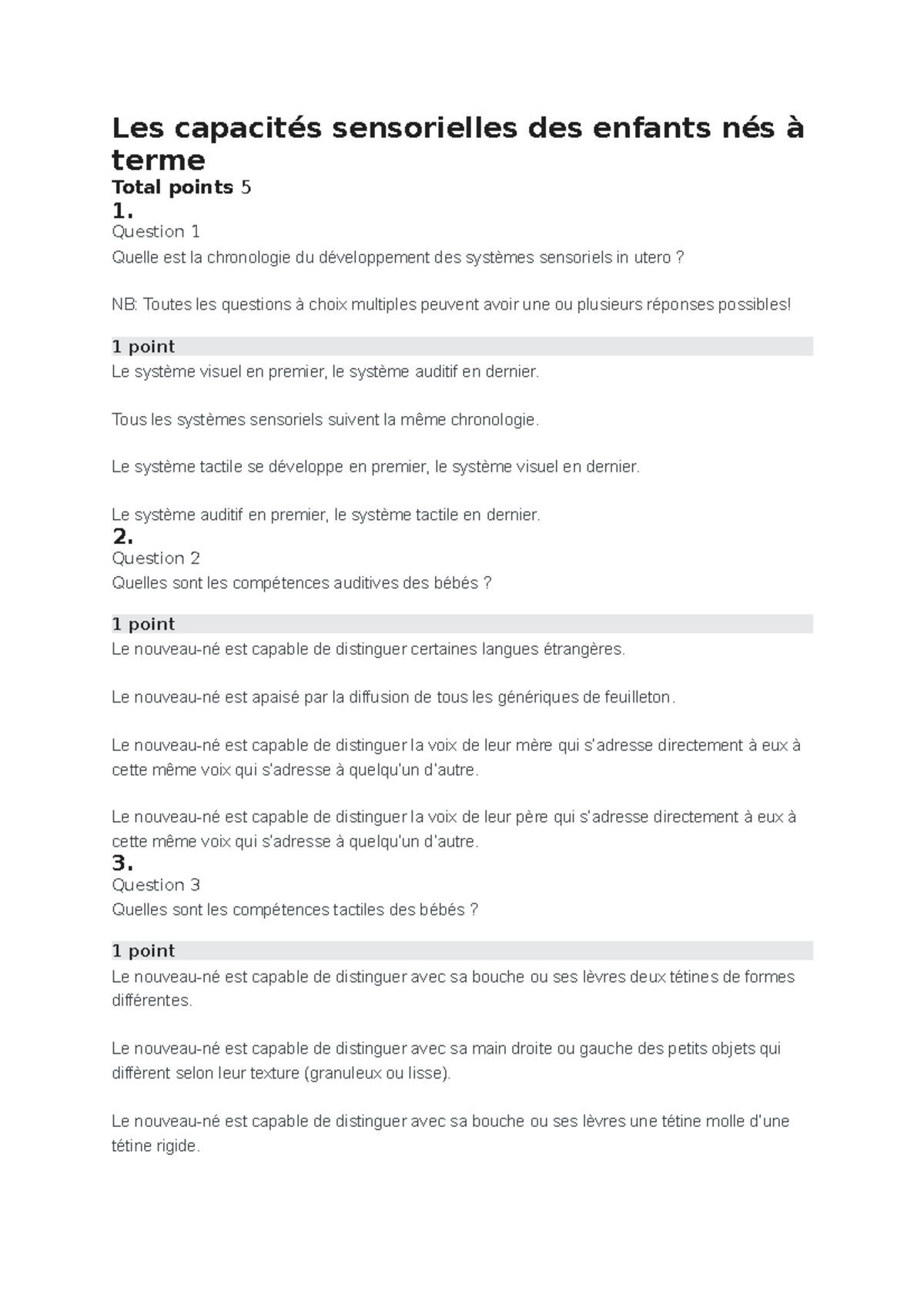 Les capacités sensorielles des enfants nés à terme - Les capacités ...
