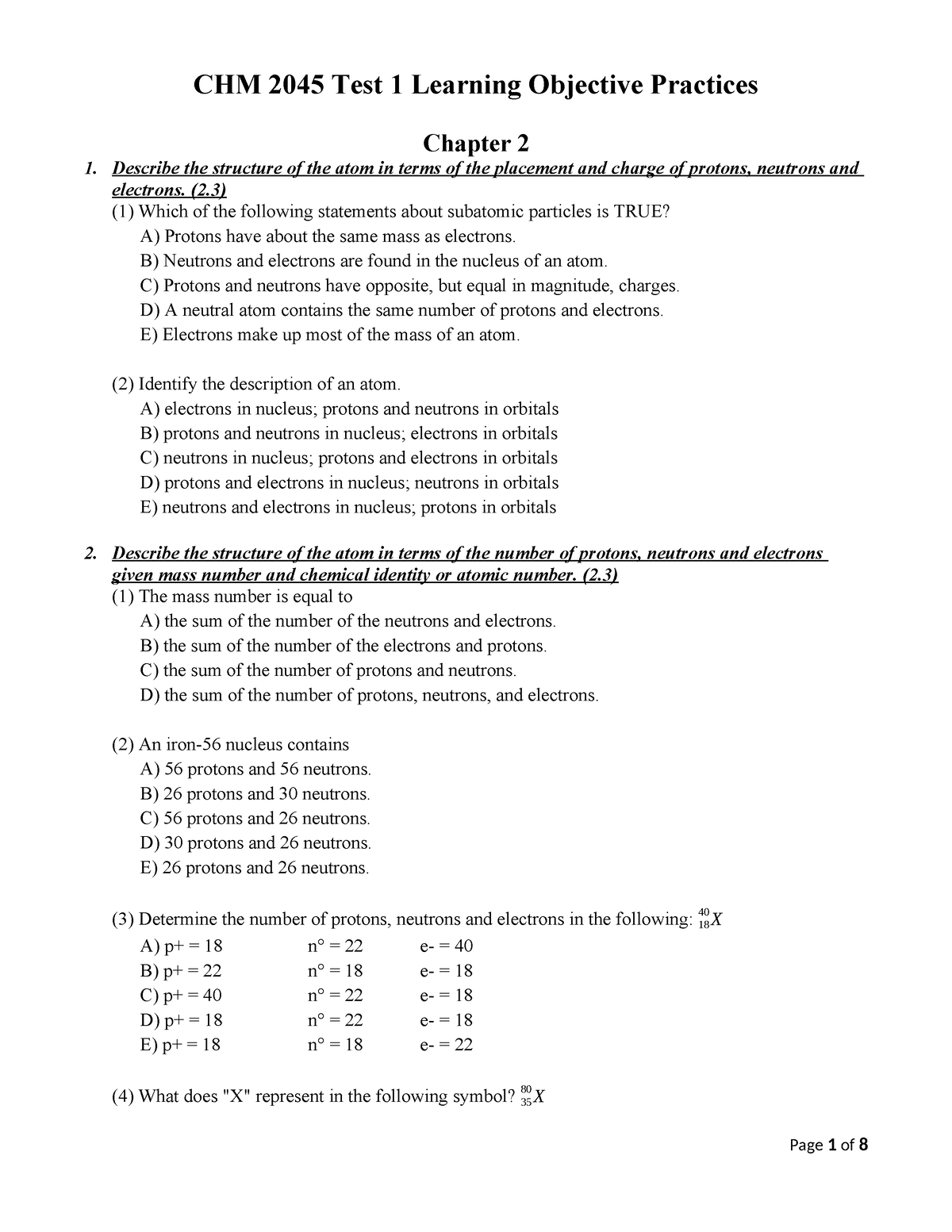 CHM 2045 Test 1 Learning Objective Practices without answers - CHM 2045 ...