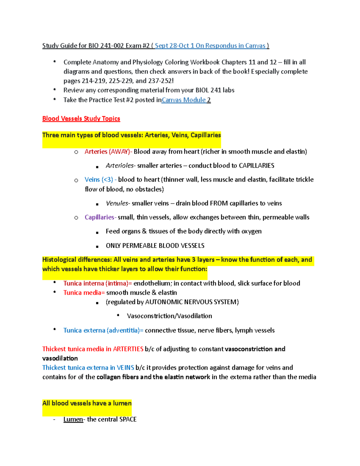 Study Guide Exam 2 A&P 2 - Study Guide For BIO 241-002 Exam #2 ( Sept ...