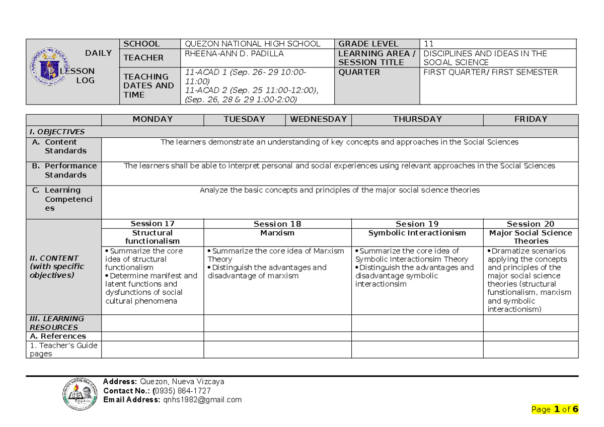 674239765 DISS DLL week 5 - DAILY LESSON LOG SCHOOL QUEZON NATIONAL ...