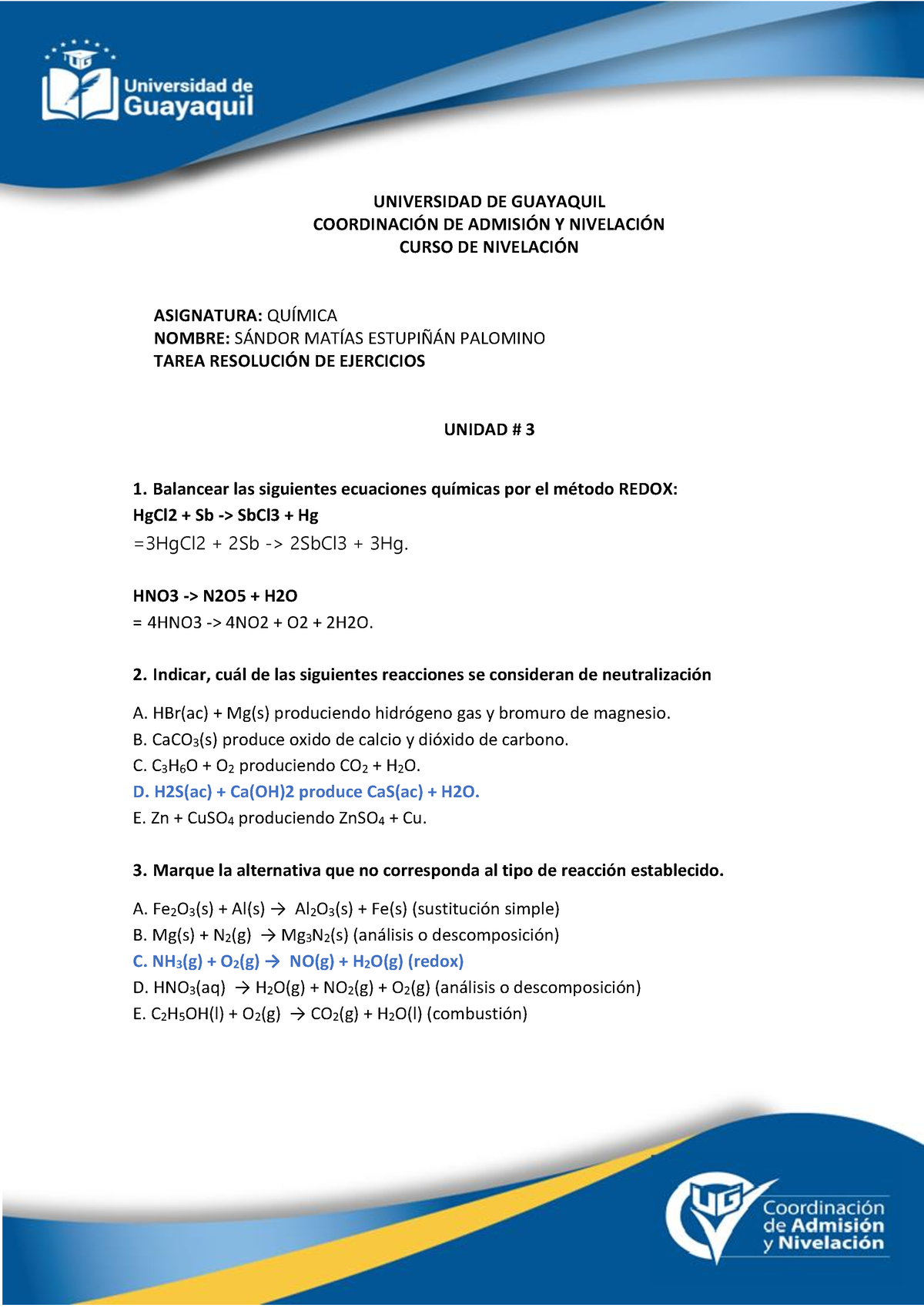 U3 - Clase 4 - S5 - Quimica - UNIVERSIDAD DE GUAYAQUIL COORDINACI”N DE ...