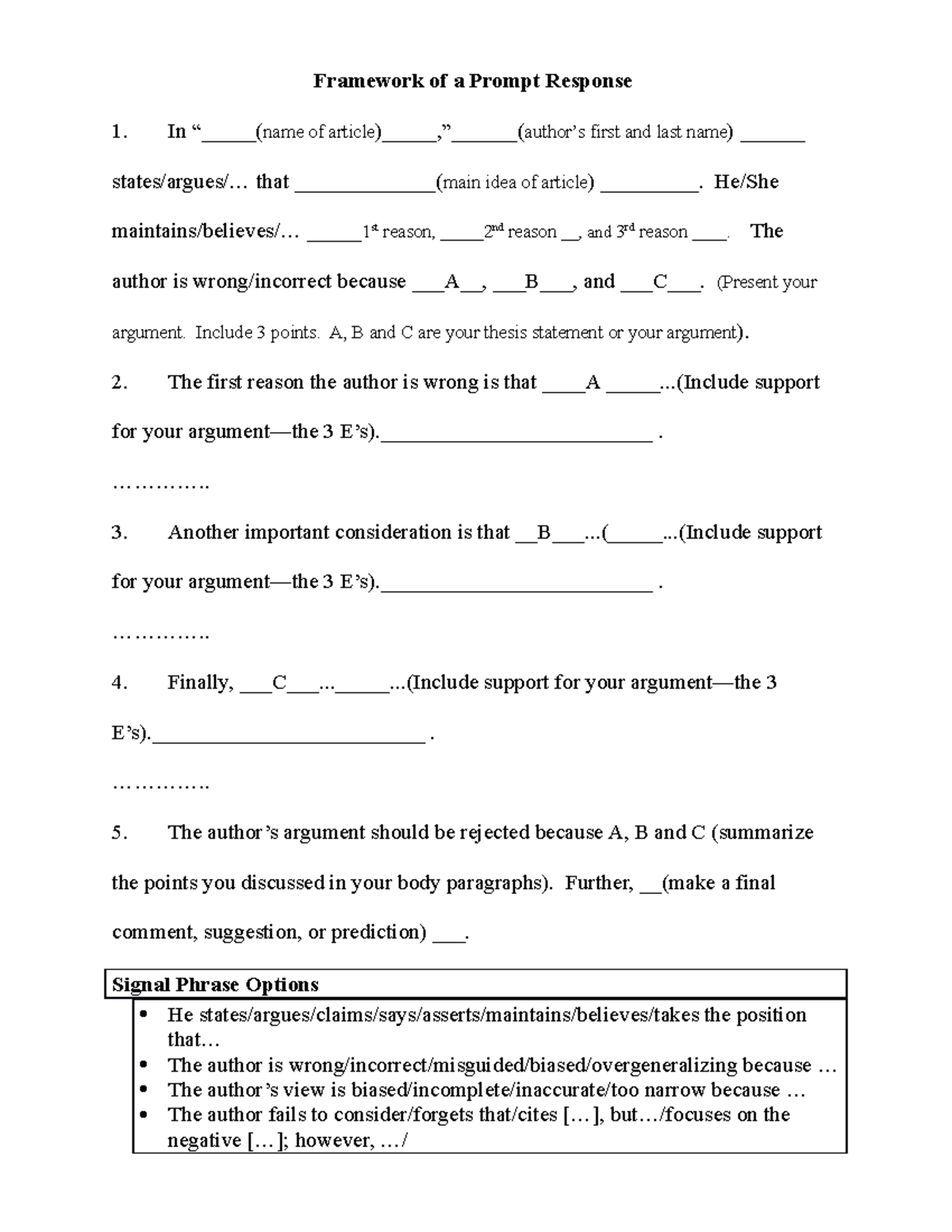 template-for-prompt-response-initial-handout-framework-of-a-prompt