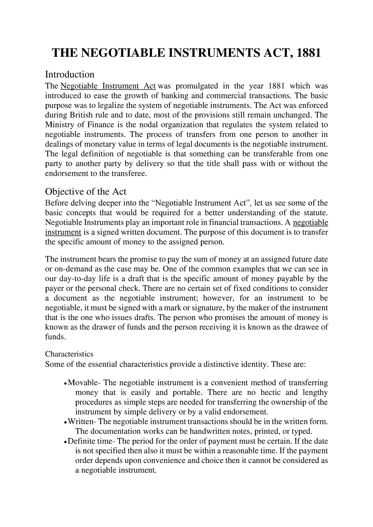 dissertation on negotiable instrument act