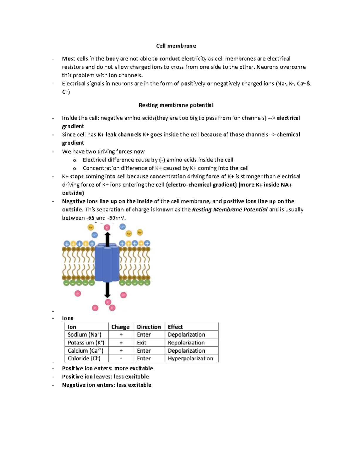 07 Electrochemical Notes - Cell membrane Most cells in the body are not ...