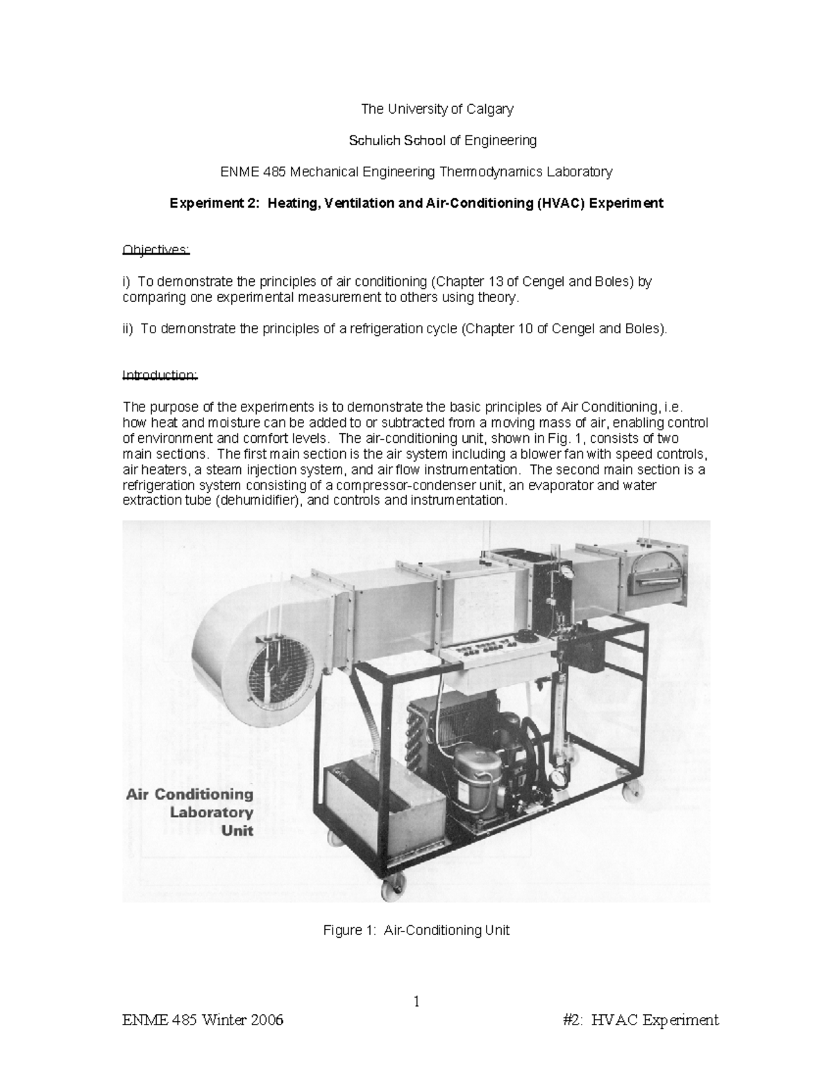 HVAC experiment 2 for lab 1 The University of Calgary Schulich School