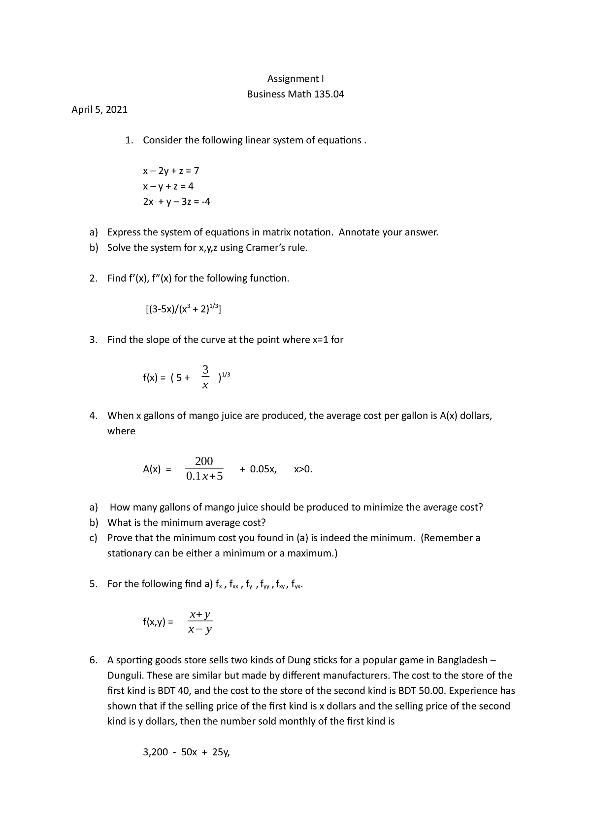 math 135 assignment solutions