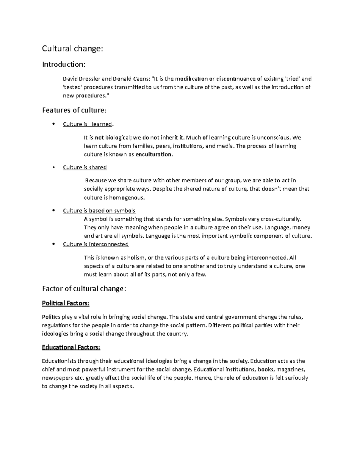 Cultural change - Easy to understandable notes best for short term and ...