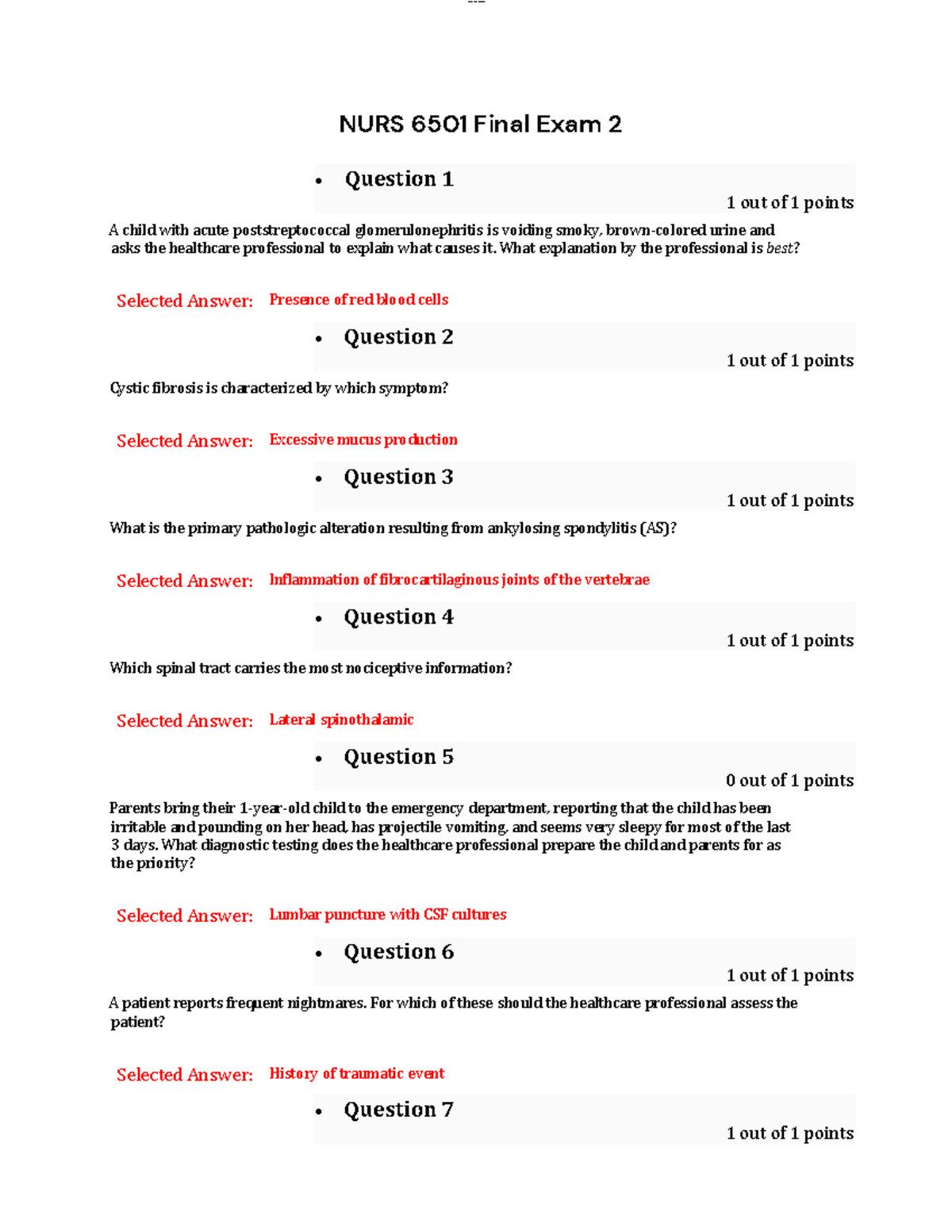 NURS 6501 Final Exam 2 - • Question i 2 1 iout iof i 1 ipoints ...