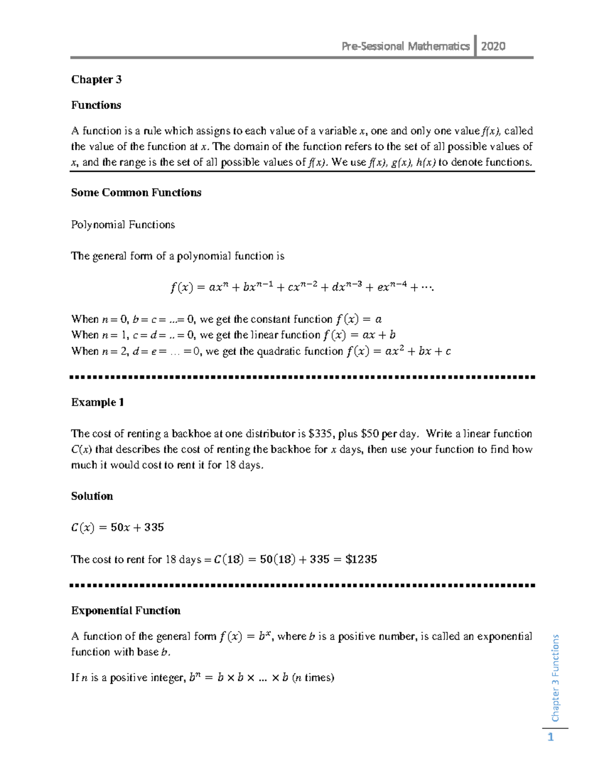 Chapter 3 FunctionsPRE-Mathematics 2021 Term (Jul-Aug) (LF7A R ...