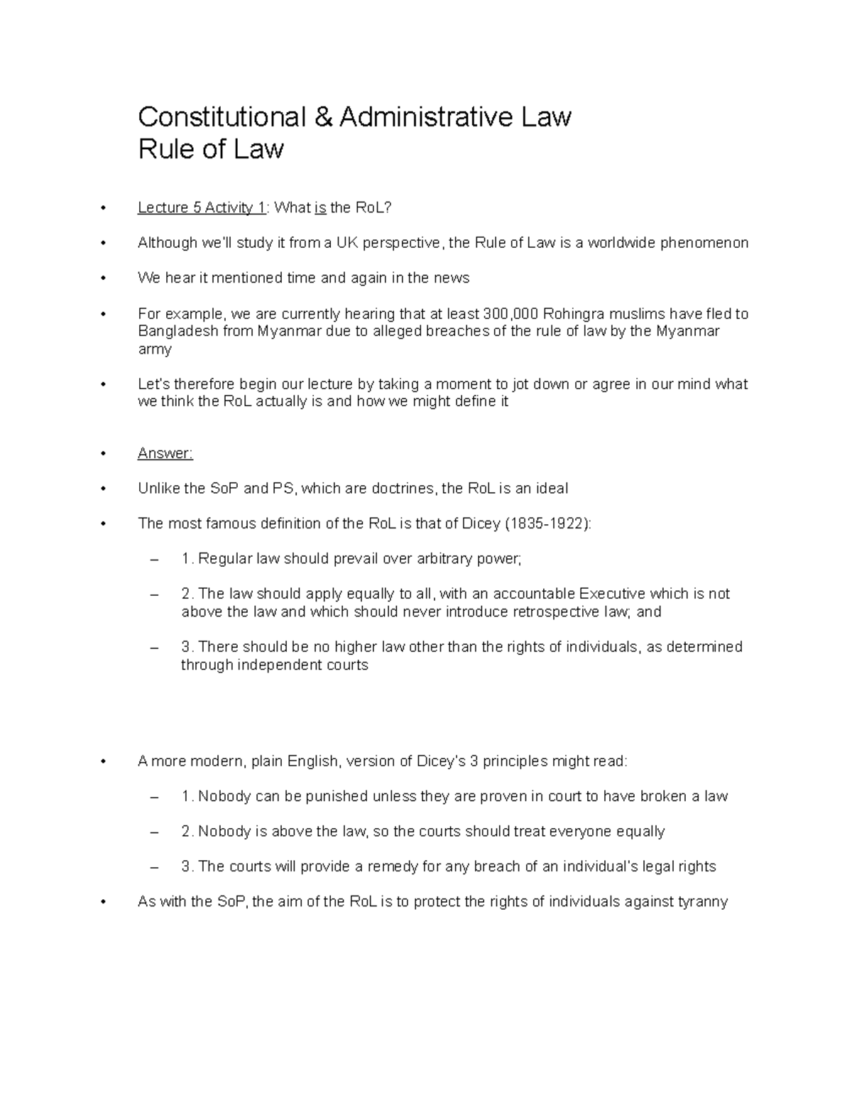 Rule of law lecture - Constitutional & Administrative Law Rule of Law ...