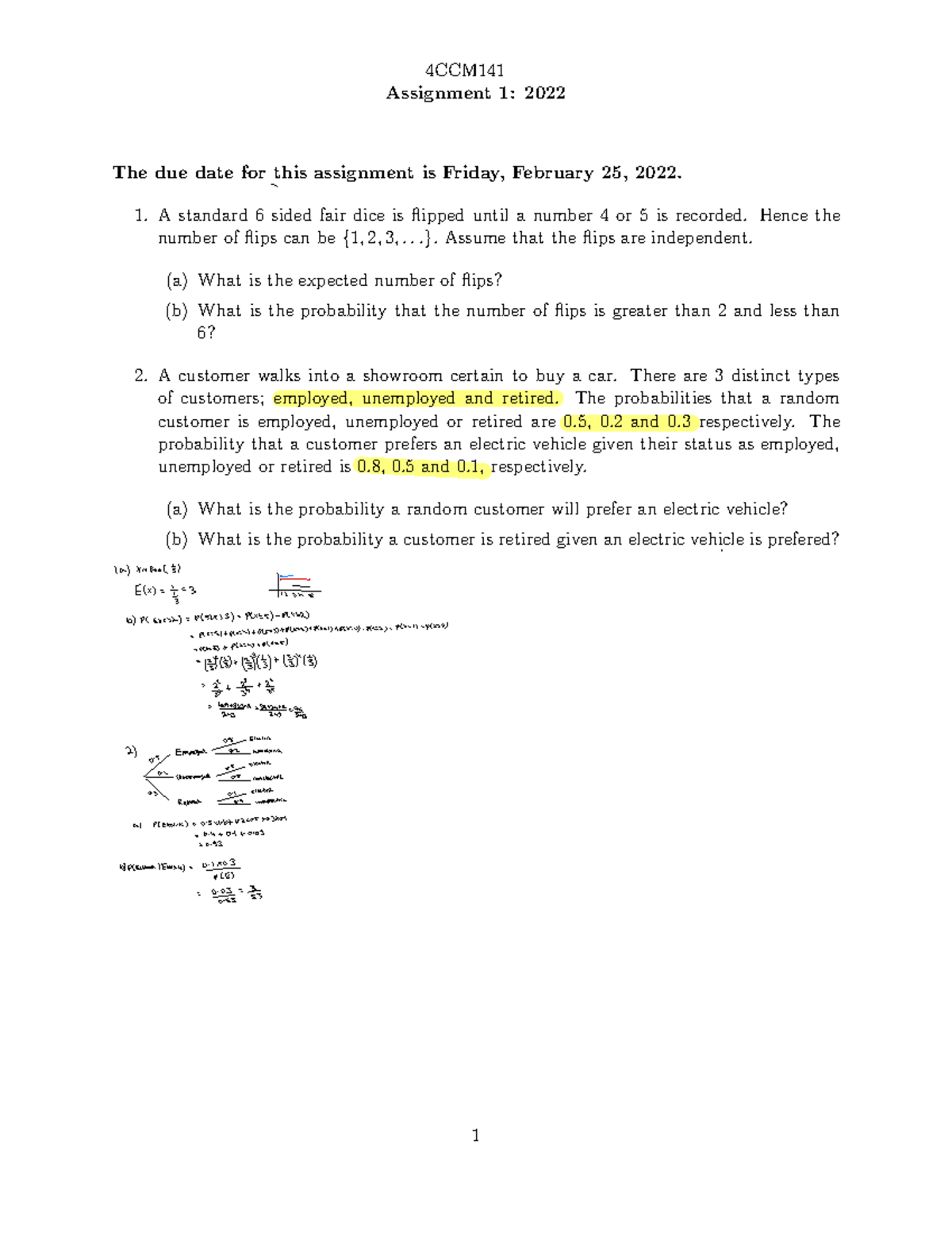 Assigment 1 2022 - Practise question on random variables and tree ...