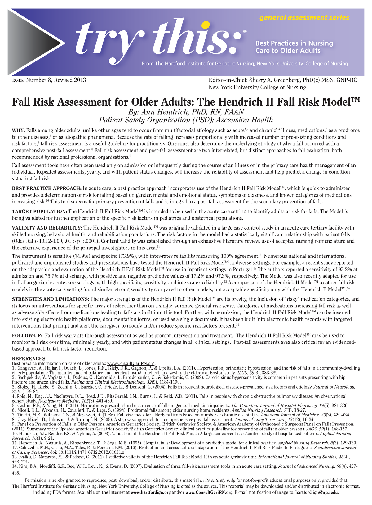 Hendrich II Fall Risk Model - From The Hartford Institute for Geriatric ...