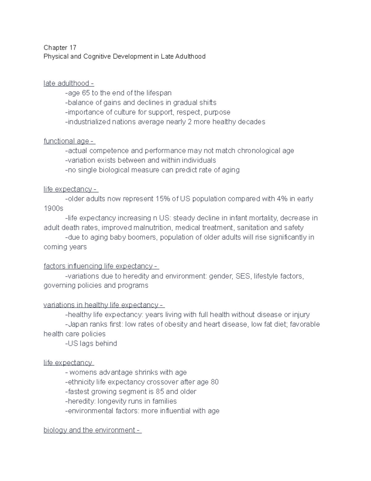 Part 1 Developmental Psychology Chapter 17 Late Adulthood - Chapter 17 ...