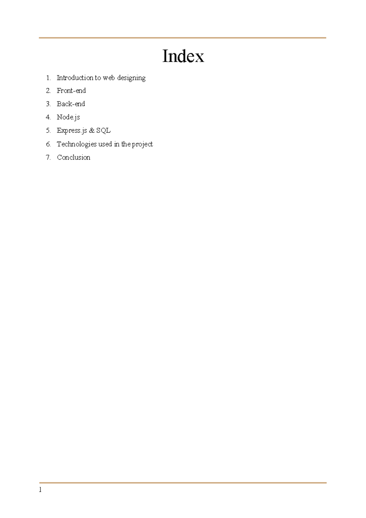 Report-1 - Index Introduction to web designing Front-end Back-end Node ...