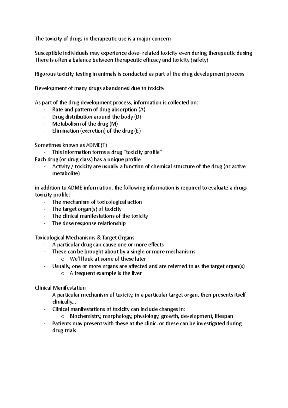 Intro To Toxicity - The Toxicity Of Drugs In Therapeutic Use Is A Major 